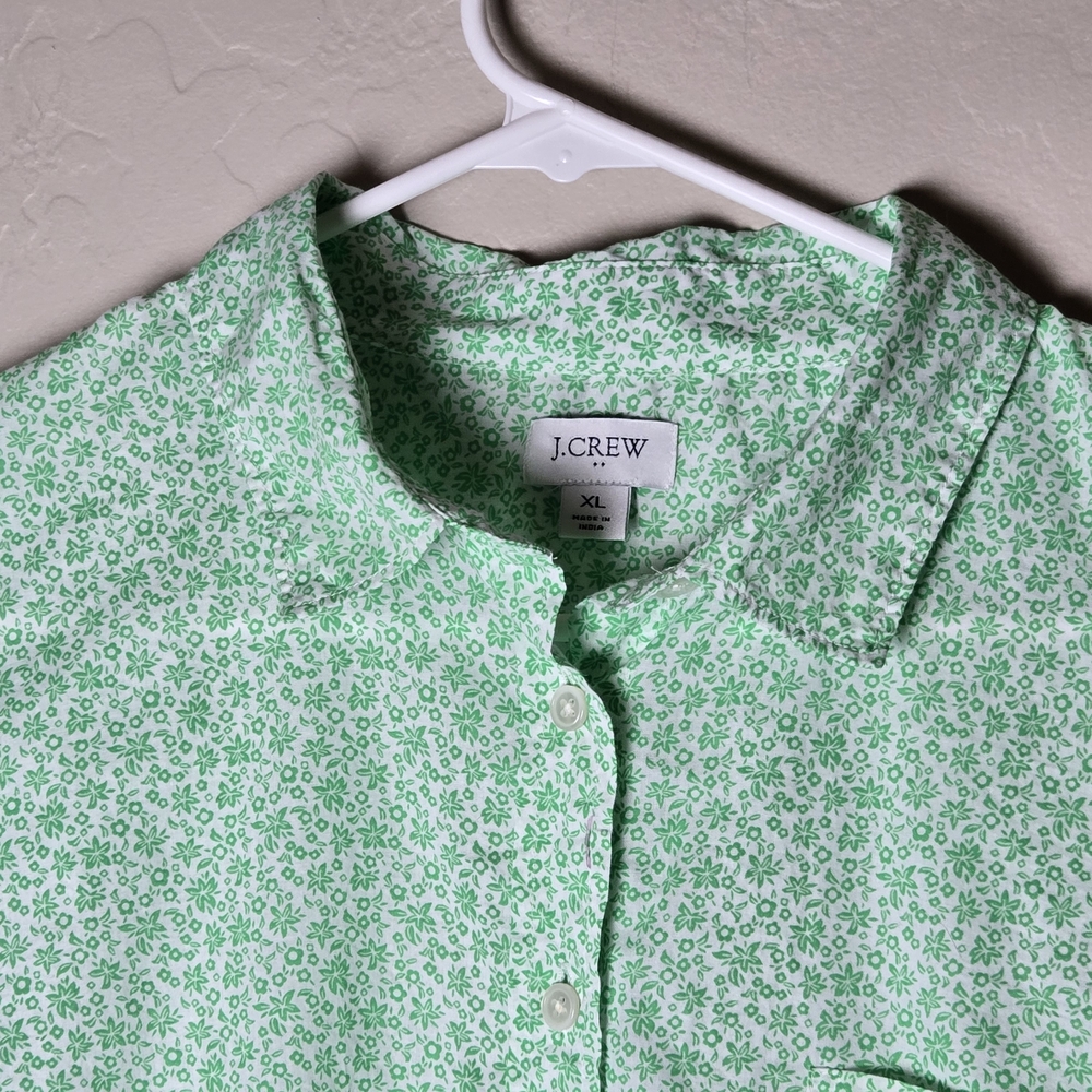 J Crew Factory Button Up Shirt 100% Cotton Long Sleeve Floral Green Women's XL - Picture 4 of 11